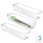 iDesign Plastic Drawer Organizer Bins - Storage for Kitchen, Bathroom, and Desk Drawers - Set of 3 - Clear - size: 4 x 16 x 3, style: Pack of 3