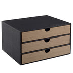 Fashion Multicolor Collocation Leather Desk Organizer File Cabinet Executive Office Supplies Desktop Filing A4 Contract Document Stackable Storage Box with 3 Drawers (Black) - color: Black