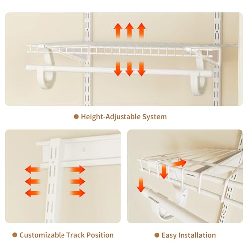 PROWORX 2-4 Ft. Expandable Closet Organizer System Kit, White Custom Metal Wire Shelving, Organization and Storage Shelves Wall Mounted with Hanging Rods