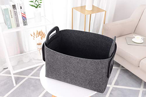 Storage Basket Felt Storage Bin Collapsible& Convenient Box Organizer with Carry Handles for Office Bedroom Closet Babies Nursery Toys Laundry (Dark grey, 19.9inch（L）×13.6inch（W）×12.6inch（H）) - color: Dark grey, size: 19.9inch（L）×13.6inch（W）×12.6inch（H）