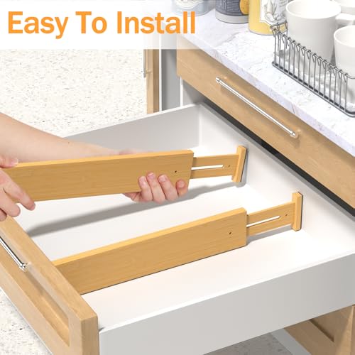 BAMBUROBA Bamboo Drawer Dividers, Adjustable Expandable Drawer Organization Separators - 17-22" for Bedroom, Bathroom, Dresser and Office - 8-Pack - style: bamboo-8Pack