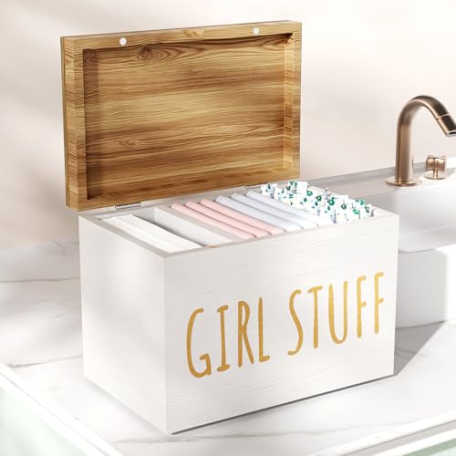Tampon Holder for Bathroom with Hinged Lid, Feminine Product Organizer, Bathroom Period Products, Toilet Organizer, Bathroom Accessories Box for Girl Stuff (White) - color: White