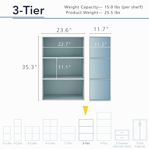 Homes: Inside + Out Apexa 3-Tier Cube Storage Organizer Shelves, Stackable Wood Bookcase Fits Cubby Bins for Organization, Dorm Teen Room Decor & Home Office, Light Blue - color: Light Blue, size: 3-Tier