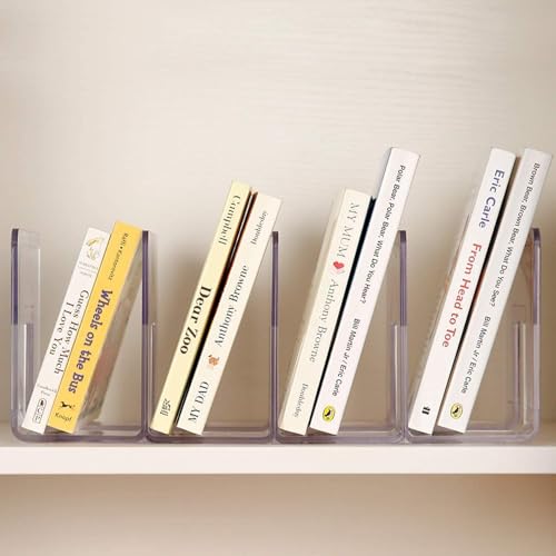 YAGELI Clear Acrylic Purse Organizer for Closet, 3-4 Section Desk File Sorter, 2.95" Wide Slots for Clutches, Handbags, Binders & Folders, Sturdy Stackable Bookshelf Organizer, 4-Pack (4 Sections) - size: 4 Sections-4 pack