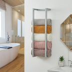 Wall Mounted Metal Bathroom Towel Rack for Modern Small Spaces - Rolled Towel Holder with 3 Compartments - color: Silver