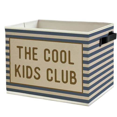 Blue Striped Kids Storage Bins Box with Handles, the Cool Kids Club Collapsible Basket Organizer for Classroom Boys Girls Room Bedroom Nursery Playroom Toys Books Clothes - color: Color13