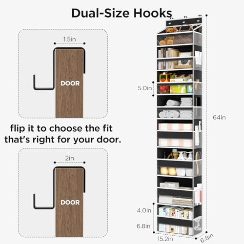 Mefirt Over The Door Organizer, 8 Shelf Door Hanging Organizers with 8 Large Capacity Pockets, Back of Door Organizer Storage Hanging Shelves for Closet Bathroom Bedroom Nursery - color: Black, size: 8-Tier