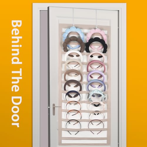 Artilife Hanging Headband Holder for Over The Door and Closet, 24 Slots Felt Head Band Organizer Shelf - color: Tan