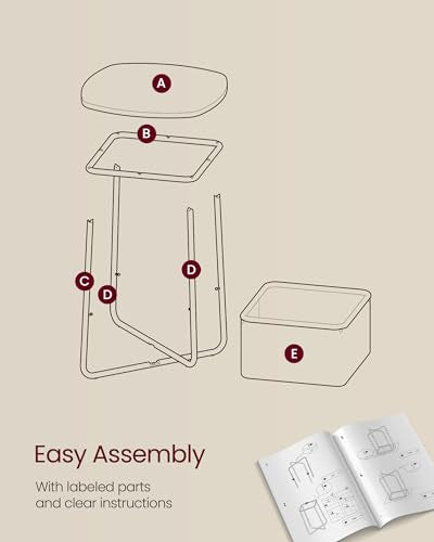 VASAGLE LILEA Collection - Side End Table with Fabric Basket, Modern Nightstand, Square Bedside Table, for Living Room, Bedroom, Matte White and Camel Brown ULET229W10 - color: Matte White + Camel Brown, size: Square + 1 pack
