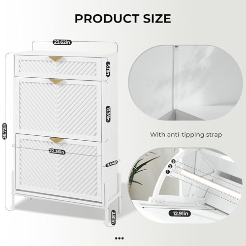 Shoe Cabinet Storage with 2 Flip Drawers, Narrow Hidden Shoes Organizer Cabinet for Entryway, Freestanding Slim Shoe Rack Front Door Entrance(White) - color: White, size: Medium