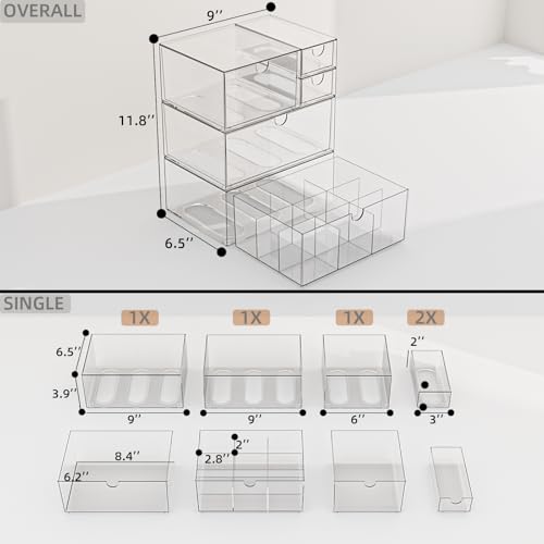 Desk Organizer Set, Clear Stackable Dustproof Storage Boxes for Desktop, Office, DIY Craft & Vertical Space Saving, Perfect for Makeup, Stationery, Jewelry Organization (5 Drawer) - size: 5 drawer clear