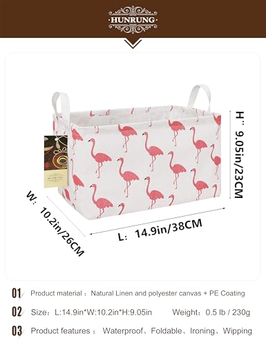 HUNRUNG Rectangle Canvas Storage Basket Foldable Waterproof Toy Organizer Bin with Handles Fabric Collapsible Storage Bins for Shelves Kids Room Playroom Nursery Clothes and Pet Supplies(Rectangle Flamingo) - color: Rectangle Flamingo