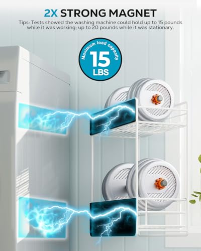 Nieifi 2 Tier Magnetic Shelves for Washing Machine, Magnetic Spice Rack for Refrigerator, Laundry Room & Kitchen Organizer Storage Baskets, White - color: White
