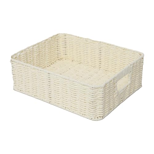 Drawer basket Handwoven Paper Rope Rectangular Shallow Basket Storage-15.35X12.01X4.72 Inches (Off-white) - color: Off-white