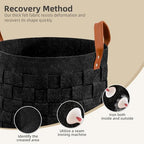 BOLDMONKEY Laundry Basket 20" x20 " x11.8 ", Large Round Blanket Basket with Leather Handle, Felt Storage Basket for Living Room, Nursery, Dog Toys-Dark Gray - color: Dark Gray