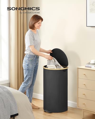 SONGMICS Laundry Hamper, Laundry Basket with Lid, 23.8 Gal. (90 L), with Removable Liner Bag, for Laundry Room, Bedroom, Living Room, Ink Black and Light Bamboo ULCB547B01 - color: Ink Black, size: 90 L (1-Section)