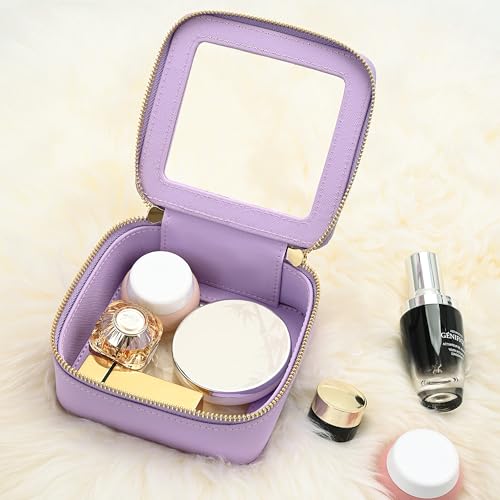 Aveniee Mini Clear Makeup Bag, Small Cosmetic Bags Travel Toiletry Pouch Organizer, TSA Approved Make up Case with Zipper, Car Bag for Essentials,Lilac - color: Lilac, style: Mini Chic
