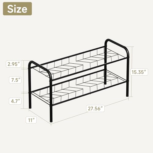 Shoe Rack,Long Shoe Organizer for Closet,Wide Shoe Storage for Entryway, 2 Tier Sturdy Metal Free Standing Shoe Shelf - size: 2-tier-short