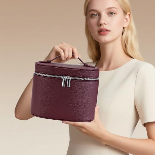 Makeup Bag Vanity Case Cosmetic Bag with Removable Divider Travel Toiletry Bag for Women Portable Make up Box Organizer, Burgundy - color: Wine