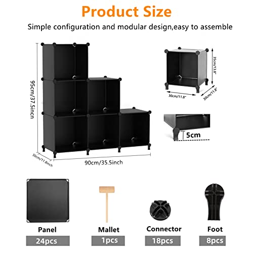 AWTATOS Cube Storage Organizer, Storage Cubes Shelves Bookshelf, 6 Cube Closet Organizers and Storage, DIY Stackable Plastic Clothes Organizer Shelving for Bedroom, Home, Black - color: Black