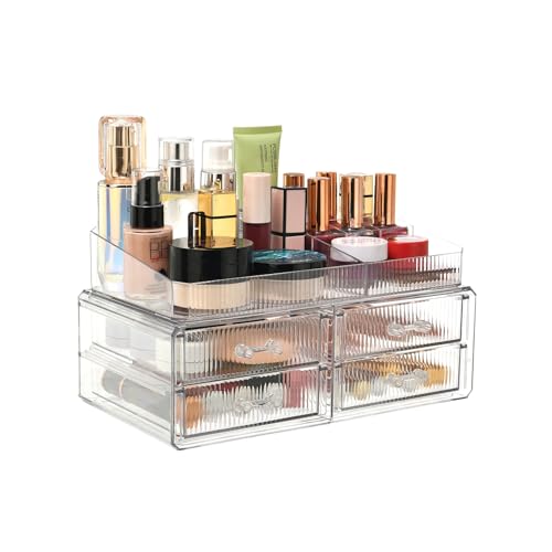 ZHIAI stackable storage drawer, transparent cosmetics storage box, cosmetics and beauty products storage organizer, suitable for makeup room, bathroom, storage room, home - color: 4 short draws