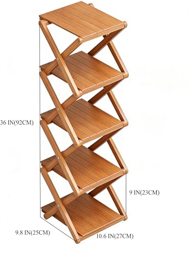 Bamboo Shoe Rack - No Assembly Required, Tall Narrow Foldable Shoe Organizer, Space-Saving Multifunctional Shelf for Entryways, Corners, Bedrooms, Balconies, 5 Layer Brown(Reinforced And Thickened ) - color: Brown, size: 5 Layers