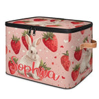 Custom Storage Basket with Name, Personalized Storage Bins with Zipper Lid, Foldable Fabric Storage Box Large capacity with Handle Strawberry Rabbit - color: Option 24