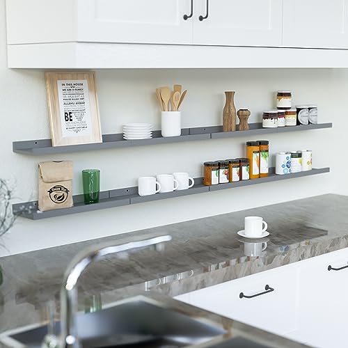 RICHER HOUSE 8 Set Floating Wall Mounted Shelves, Nursery Hanging Book Shelves with Lip for Storage, Gray Display Picture Ledge Shelf for Bedroom Bathroom Kitchen Living Room Wall Decor, Modern Grey - color: Grey, size: 8pcs*15.75in