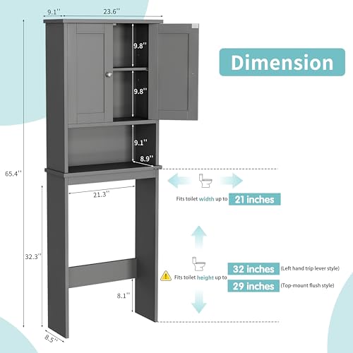 Shintenchi Over the Toilet Storage Cabinet, Bathroom Shelf Organizer with Anti-Tip Device Small Freestanding Space Saver with Adjustable Shelf, Gray - color: Grey, size: Wood Door