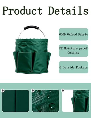 Cleaning Caddy with Handle, Cleaning Products Organiser, Foldable Storage Basket, Large Supply Organiser 17L with 6 Pockets, Portable Cleaning Caddy for Home & Garden (Green) - color: Green