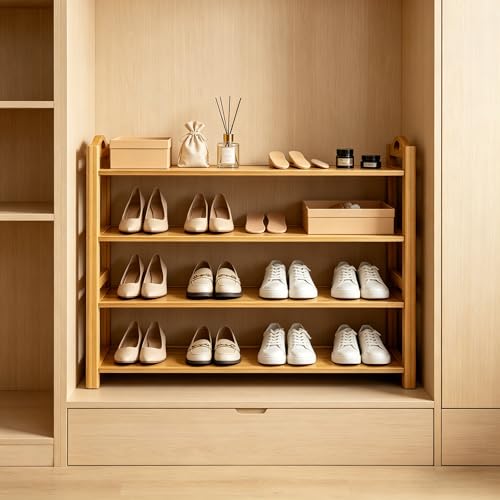 4-Tier Shoe Rack Bamboo Shoe Organizer Free Standing Shoe Storage for Entryway, Closet, Hallway, Bathroom and Living Room, Natural - size: 4 TIER