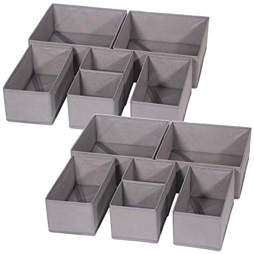 DIOMMELL 12 Pack Foldable Cloth Storage Box Closet Dresser Drawer Organizer Fabric Baskets Bins Containers Divider for Baby Clothes Underwear Bras Socks Lingerie Clothing,M Grey 444 - color: Medium Grey