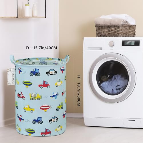 FANKANG Storage Basket, Nursery Hamper Canvas Laundry Basket Foldable with Waterproof PE Coating Large Storage Baskets for Kids Boys and Girls, Office, Bedroom, Clothes,Toys（Car） - color: Car
