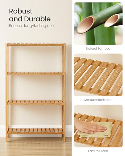 SONGMICS Bamboo Storage Shelf, 4-Tier Shelving Unit, Multifunctional, in The Entryway, Bathroom, Living Room, Balcony, Kitchen, 10.2 x 23.6 x 39.4 Inches, Light Bamboo UBCB034Y01 - color: Light Bamboo, size: 4 Tiers (10.2"D x 23.6"W x 39.4"H)