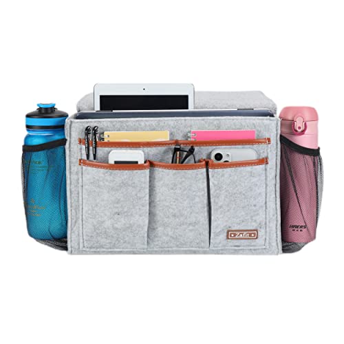 Zafit Bedside Caddy, Large Size Bedside Storage Organizer Bedside Organizer Caddy for Magazine Remotes Phone (13.4'' x 18.1'' Plus Size, Light Grey) - color: Light Grey, size: 13.4'' x 18.1'' Plus Size