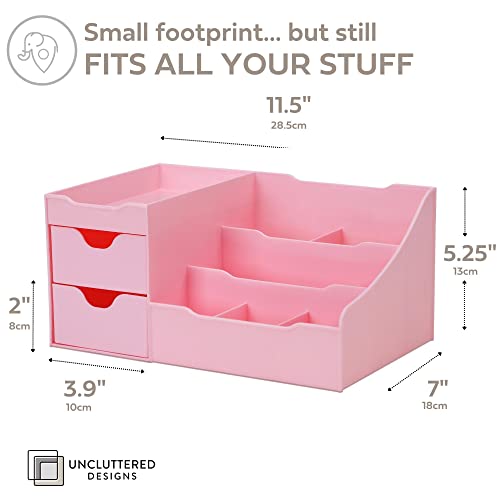 Uncluttered Designs Makeup Organizer With Drawers - Cute Kawaii Countertop Storage for Cosmetics, Pretty Vanity Holder for Perfume, Skincare, Brush, Lipstick, Nail Polish and other Accessories (Pink) - color: Pink