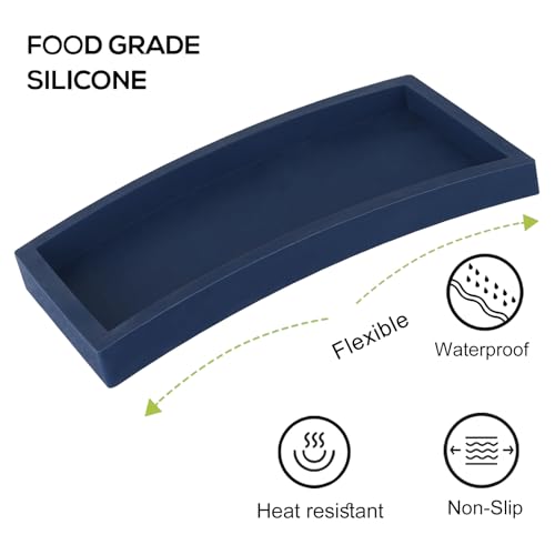 Small Silicone Bathroom Vanity Tray Rectangle Soap and Sponge Holder Kitchen Sink Organizer for Scrubber, Lotion Bottles, Perfume, Jewelry, Candle, Key Trinket Ring, Dark Blue - color: Navy Blue, size: 7.9" x 4.0"