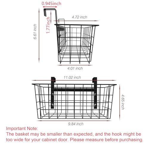 MaraFansie Hanging Kitchen Baskets Wire Storage Basket Over the Cabinet Door Organizer, No Drilling Adhesive Basket for Cabinet Pantry Organization and Kitchen, Bathroom, Storage Black, 2 Pack(New) - color: Black, size: 2 Pack(New)