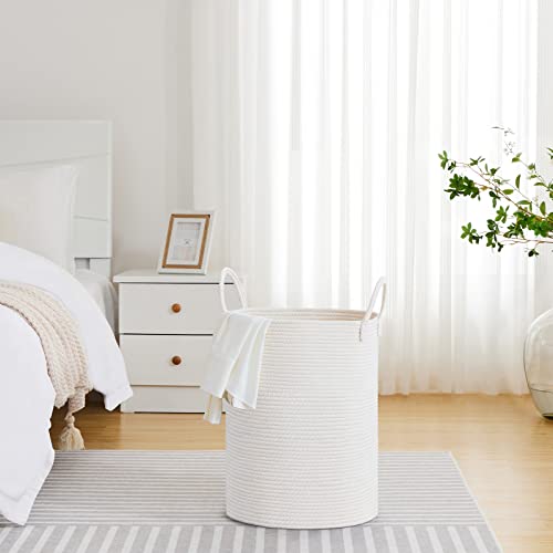 VIPOSCO Large Laundry Hamper, Tall Woven Rope Storage Basket for Blanket, Toys, Dirty Clothes in Living Room, Bathroom, Bedroom - 58L White - color: White, size: 58L