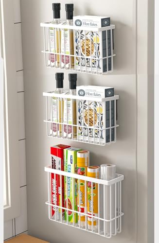 3 Piece Kitchen Cabinet Door Storage Box,Self Adhesive Wall Mounted Storage Boxes,Wardrobe/Bathroom/Refrigerator Small Items Organizer Storage Box (White3) - color: White3
