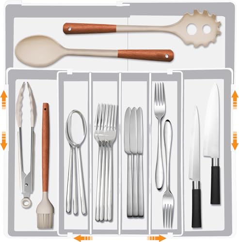 Homecor Silverware Drawer Organizer - Expandable Drawer Organizer for Kitchen, Utensil Holder BPA Free Flatware and Cutlery Tray for Spoons Forks Knives, Plastic Kitchen Organizer and Storage, White - color: White, size: Large(10.2-17.2'"W x 13.2-17.9"D)