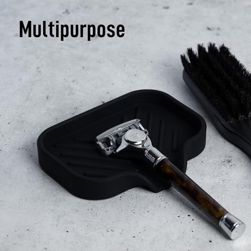 Zulay Kitchen Small Silicone Sponge Holder (4.9x3.3”) – Space-Saving Sink Organizer Tray for Sponge, Soap, Brush & More – Compact Non-Slip Dish for Kitchen & Bathroom (Black) - color: Black, size: Small (4.9x3.3)