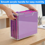 Clear Acrylic Hanging File Organizer Box with Handles, Portable File Folder Organizer for Letter/A4 Size, Desktop Filing Storage Crate for Office & Home - 1 Pack