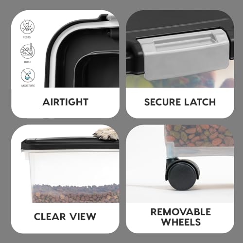 IRIS USA Airtight Dog Food Storage Container, Up to 38 lbs, Attachable Wheels, For Dog Cat Bird and Other Pet Food Storage Bin, Keep Fresh, Translucent Body, Easy Mobility, Black - color: Black, size: 38 lbs