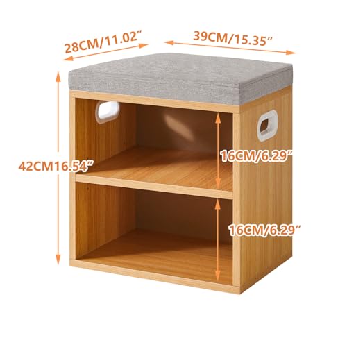 YMYNY Shoe Storage Bench with Cushion, 2 Tier Shoe Rack with Padded Seat, Adjustable Shoe Organizer Cabinet for Entryway, Living Room, Hallway, Closet, Bedroom, 15.4L*11W*16.54H, Natural, UHBD028N - color: Natural