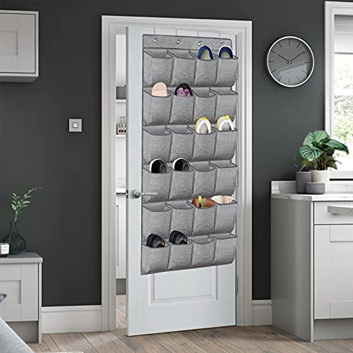 homyfort Over the Door Shoe Organizer,Hanging Shoe Rack Storage Holder with 24 Extra Large Fabric Pockets for Closet,Men Sneakers,Women High Heeled Shoes,Slippers,Grey 61.4''x22'' - color: Linen-like Grey, size: 1 Pack 24 Pockets