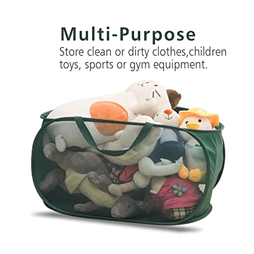 Pop Up Laundry Hamper,Collapsible Horizontal Baskets with Handles & Side Pocket,Foldable Sturdy mesh for Laundry Room,Bathroom,Kids Room,College Dorm or Travel (Black) - color: Black