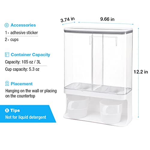 Laundry Dispenser, Wall Mounted Laundry Dispenser with 2 Cups, Laundry Container (105 oz) - color: White