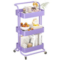 3 Tier Rolling Storage Cart, Metal Rolling Utility Cart with Wheels, Multifunctional Sturdy Organizer for Snack Cart, Craft Art Supplies, Kitchen, Bathroom, Office, Nursery Diaper - color: Purple