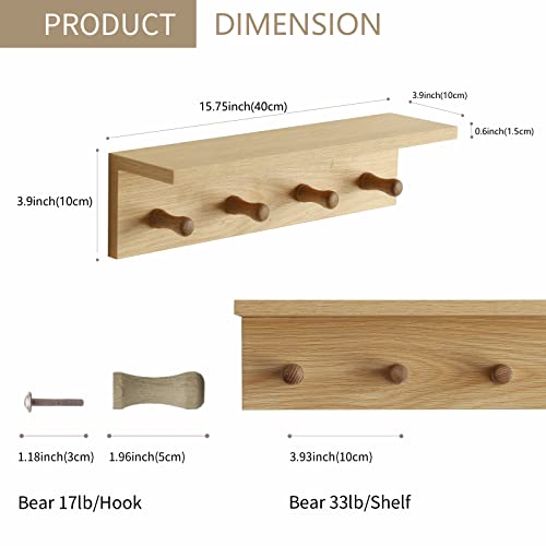 Wall Mount Coat Rack with Shelf, Sturdy Wooden Floating Shelf withHooks Save Your Indoor Space, Wall Organizer siutable for Entryway, Mudroom,Kitchen, Bathroom, etc(Oak Finish) - color: Oak finish